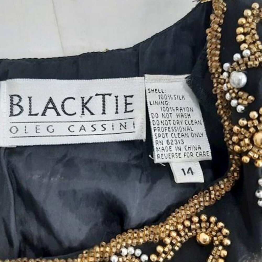 Oleg Cassini BlackTie Sequin Embellished Heavily Beaded 100% Silk Women's 14 - Picture 3 of 9